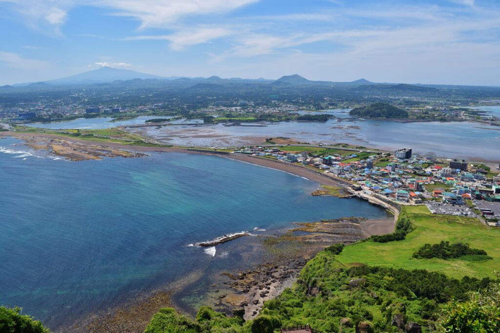 Uitzicht Sunrise Peak Backpacken Zuid-Korea Jeju